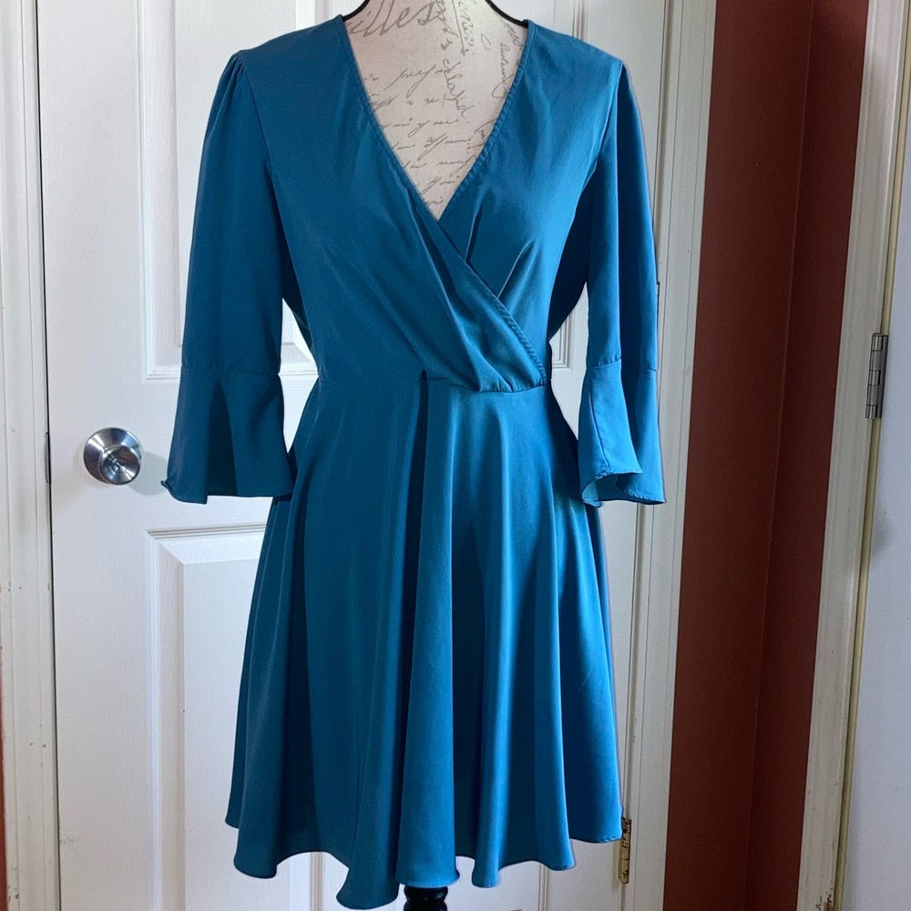 Flutter Detail Faux Wrap Midi Dress 3/4 Sleeve sz Medium by Miami - Picture 1 of 6